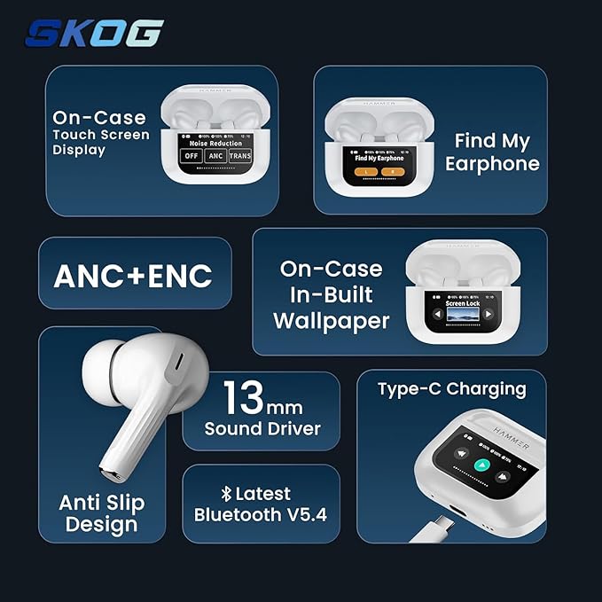 Smart Wireless Earbuds with LCD Touch Screen